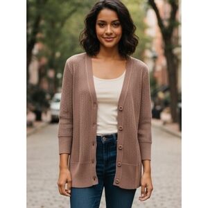 Relativity Ribbed Split neck Cardigan Brown Size L